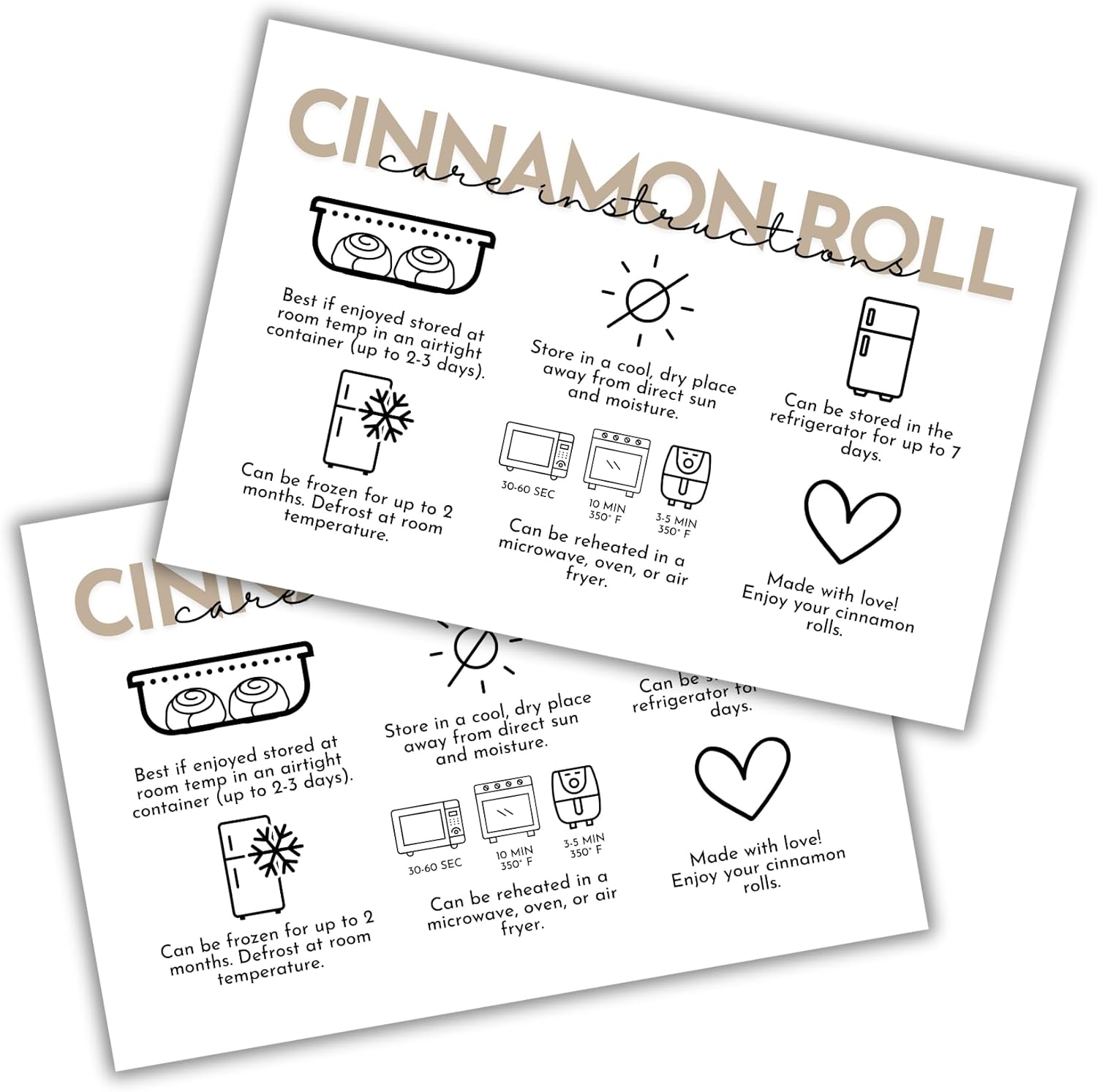 Maximize Freshness with Cinnamon Roll Care Instruction Storage Cards