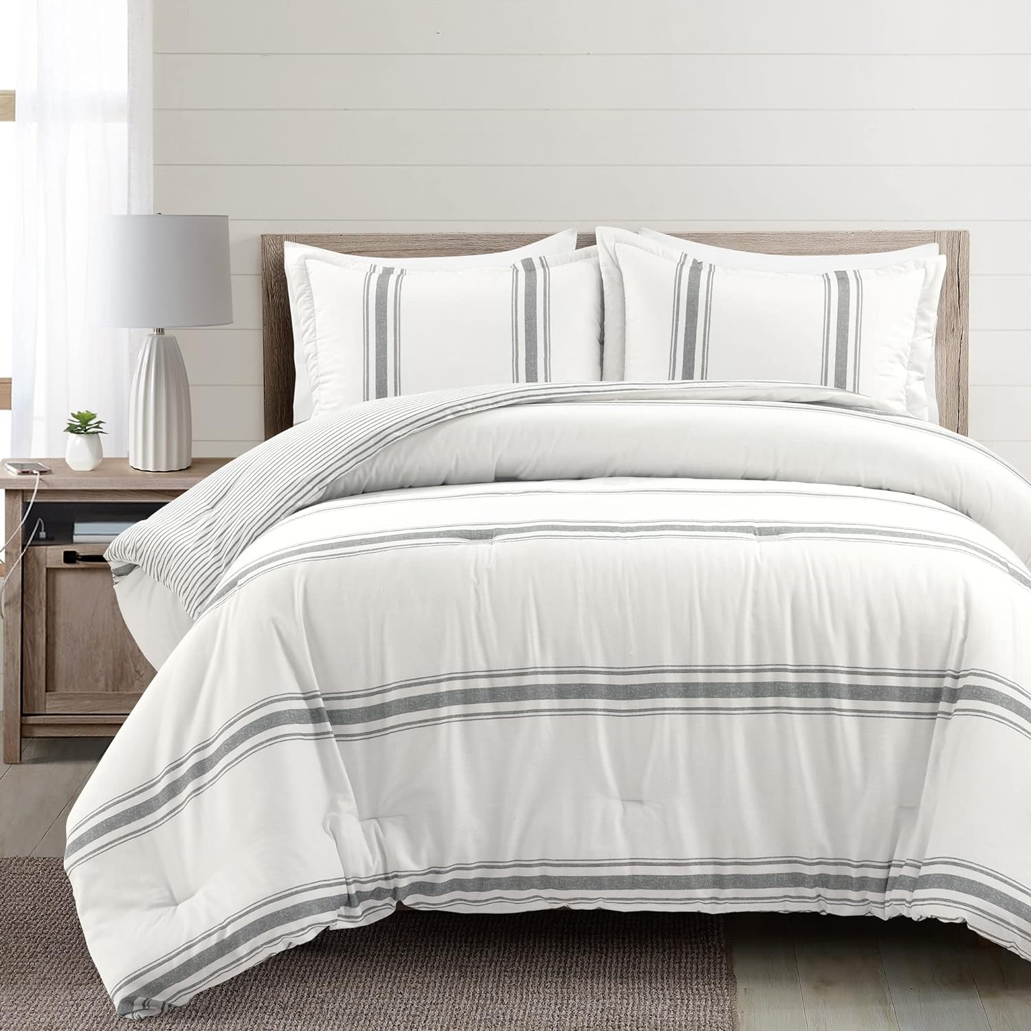 Transform Your Bedroom with the Lush Decor Farmhouse Stripe Reversible Comforter Set